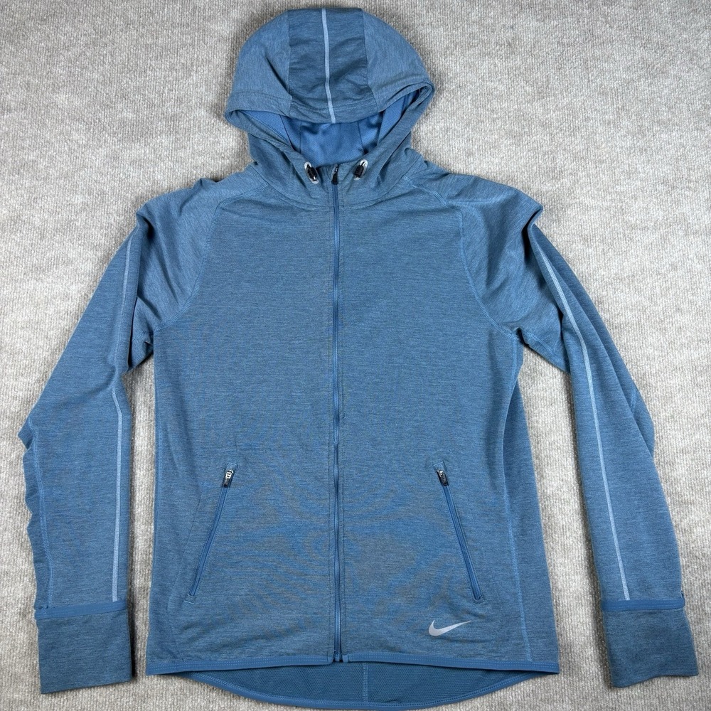 Nike Running Dri-FIT‎ Hoodie Jacket Men's Medium Blue Full Zip Thumbholes